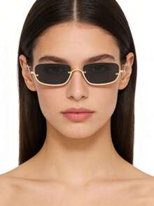 1副女士休闲复古半框金属时尚眼镜，适合日常佩戴和街拍 - 2207-黑色 - 查看 4