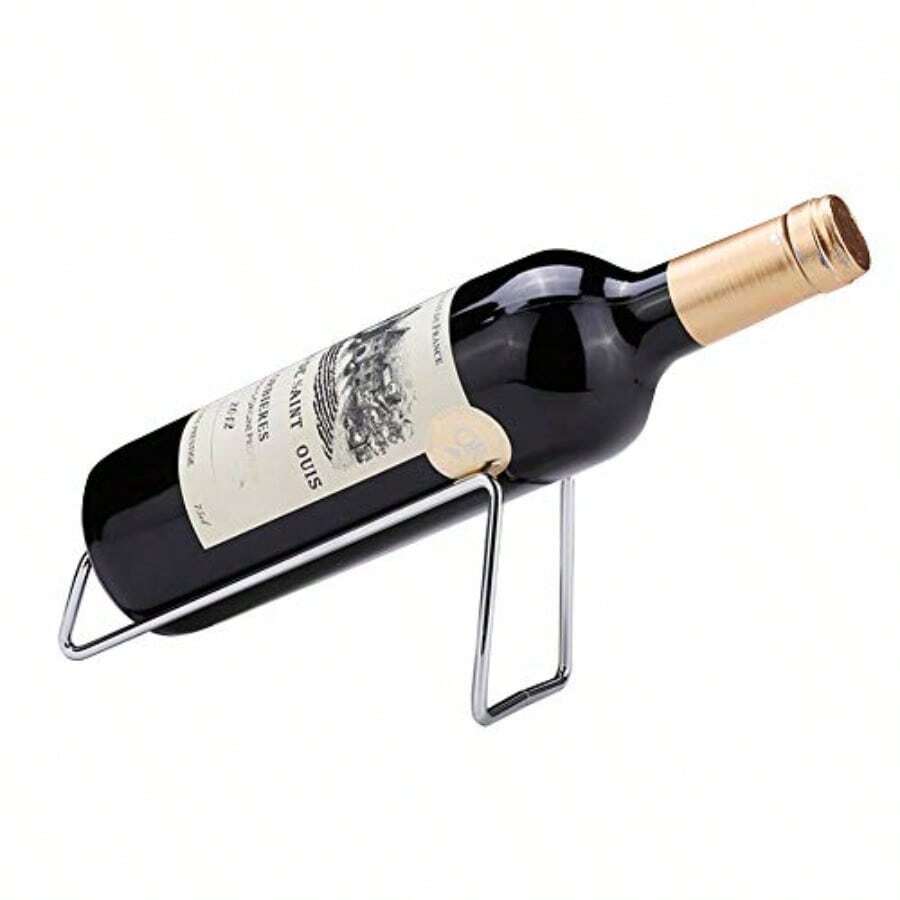 Estante de vino de metal no empotrado soporte de mesa para botellas de vino soporte para botellas de vino diseño geométrico para mesa soporte perfecto para vino plateado - plateado - Ver 1