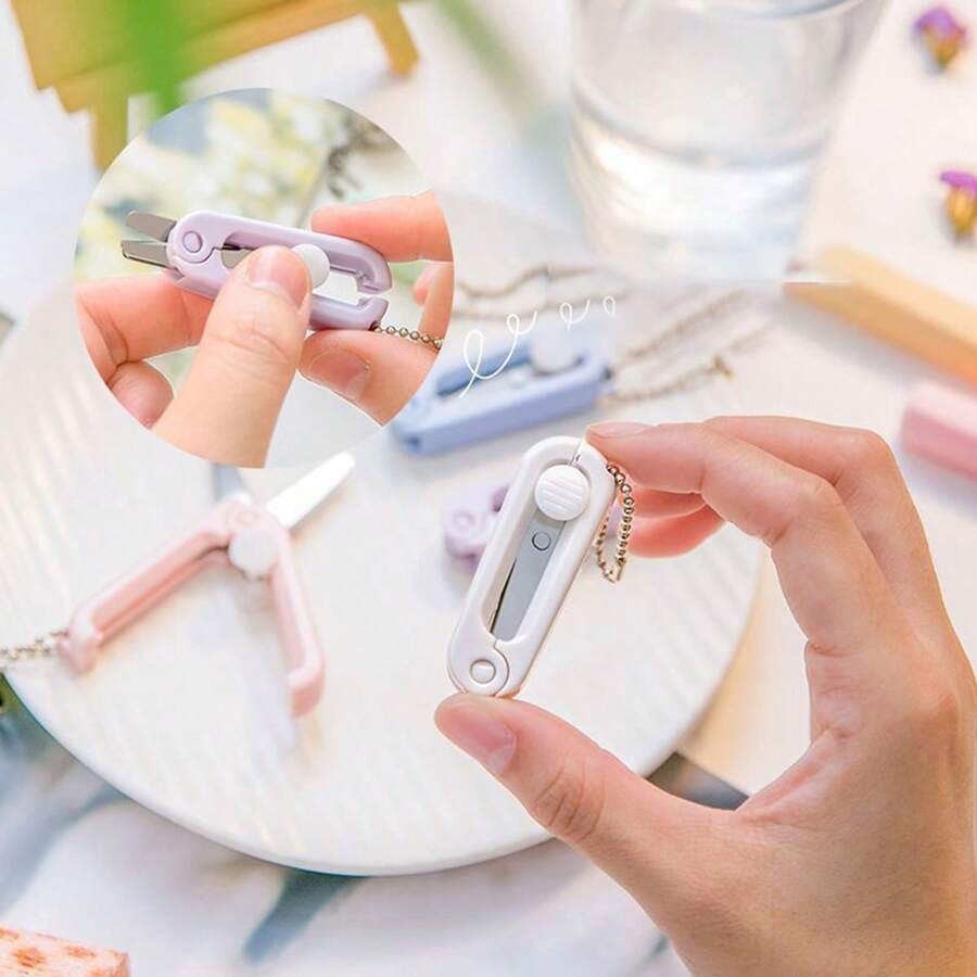 3pcs/1pc Mini Folding Scissors, Handheld Craft Scissors, Small Household Scissors For Paper Cutting, Sewing, Fishing, Travel, Keychain Pendant - A - View 1