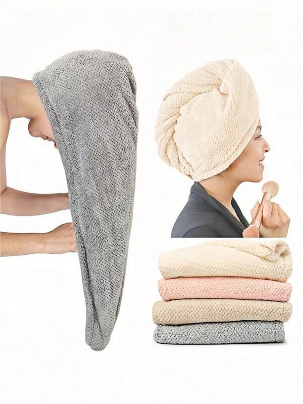 منشفة شعر من الألياف الدقيقة قطعة واحدة، قبعة شعر، فائقة الامتصاص وسريعة الجفاف، ناعمة وممتعة لتجفيف الشعر المجعد والتالف، ضروريات الحمام والمنزل والسفر والنادي الرياضي (مجموعة متعددة الألوان) ديكور حمام المنزل قبعة شعر صيفية