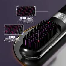 Portable Mini Travel Straightener Brush,Wireless Hair Straightener Hot Comb, Ceramic Heating Professional Electric Brush,Smoot Hairstyle Hair Care Comb - Black - View 2