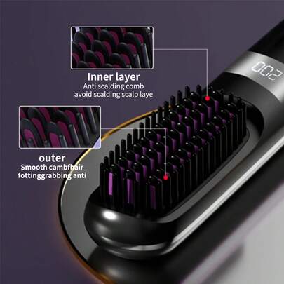 Portable Mini Travel Straightener Brush,Wireless Hair Straightener Hot Comb, Ceramic Heating Professional Electric Brush,Smoot Hairstyle Hair Care Comb