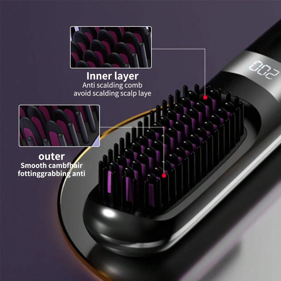 Portable Mini Travel Straightener Brush,Wireless Hair Straightener Hot Comb, Ceramic Heating Professional Electric Brush,Smoot Hairstyle Hair Care Comb