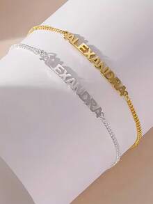 A Personalized And Exquisite English Name Fashion Bracelet, Made Of Customizable 304L Stainless Steel With An Adjustable Fine Cuban Chain. This Elegant And Stylish Bracelet Is Perfect For Everyday Wear And Gifting On Occasions Like Valentine'S Day - Multicolor - View 2