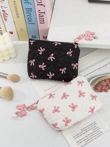 Cute Bow Pattern Coin Wallet Zipper Cosmetic Pouch Portable Mini Makeup Bag Available In Multiple Colors Convenient Coin Purse Key Holder Card Case Lipstick Bag Keychain Decor Make Up Bag Women's Items Organizer Bag Ruffled Fabric Cosmetics Bag Lovely Coin Purse Card Holder Soft Fabric Sanitary Pad Storage Bag - Multicolor - View 10