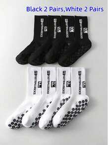 2 Pairs/4 Pairs Unisex Sports Socks, Football Socks, Basketball Socks, Black & White - Black and White - View 8