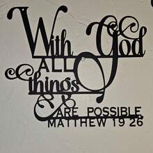 HELLOYOUNG 1pc "All Things Are Possible With God" Metal Wall Art - Matthew 19:26 Bible Verse, Suitable For Home, Living Room, Patio Or Garden Decor, Balcony, Decorative Sculpture, Home Decor, Room Decor, Wall Decor, Birthday, Graduation Gift - Multicolor - View 6