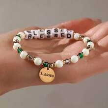 1件优雅字母串珠多面玻璃吊坠女士手链，适合日常佩戴、派对、送礼、珠宝首饰 - 彩色 - 查看 2