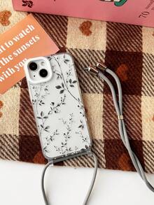 1pc Gray Leaf & Flower Stamen Flat Pattern TPU Soft Phone Case With 1pc Gray Crossbody/Shoulder Strap, Raised Camera Lens Protection, 2 Strap Holes, 1.3mm Thickness, Transparent, Portable, Outdoor Hiking, Gift For Female Friends, Compatible With IPhone 18PRO/18PROMAX/17/17Pro/Air/17PROMAX/15Promax/15Pro/15Plus/11/12/12Promax/13/13Promax/14/14Promax/14Plus/16/16Pro/16Plus/16Promax - Multicolor - View 7