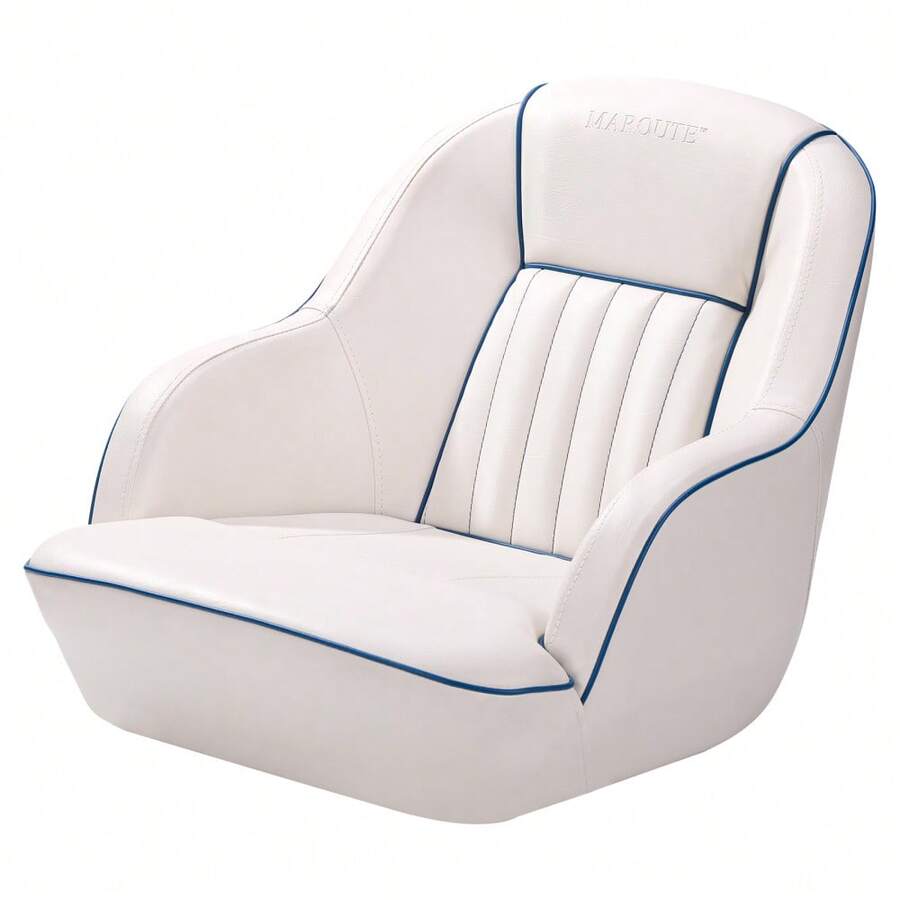 Asiento ergonómico de capitán para bote, Respaldo ajustable y espuma de alta densidad impermeable, Vinilo marino resistente a UV y corrosión, Instalación rápida, ideal para pesca y navegación - Blanco y azul - Ver 1