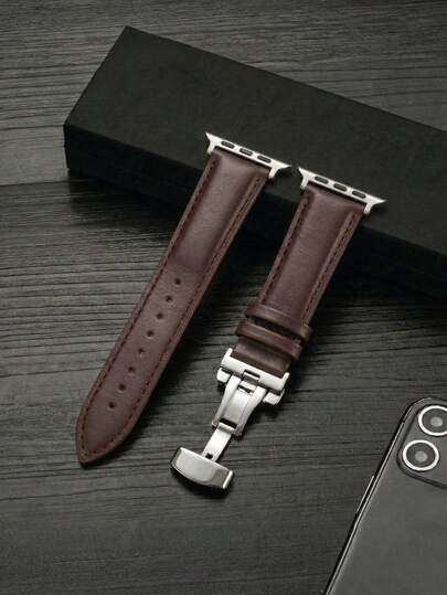 1PC Men's Business Dark Brown Leather Watch Strap Compatible With IWatch 38mm 40mm 41mm 42mm 44mm 45mm 46mm 49mm,Elegant Formal Occasions Daily Wear Smart Watch Band Compatible With IWatch Series Ultra 3/2/1 11 10 9 8 7 SE3 6 5 4 3 2 1,Classic Leather Watchband Compatible With Apple Watch Bands