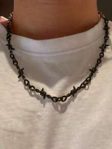 1pc Niche Retro Thorn Necklace, Thorn Clavicle Chain National Fashion Pants Chain, Hip-Hop Street Cool Punk Necklace For Men And Women - 黑色 - 查看 5