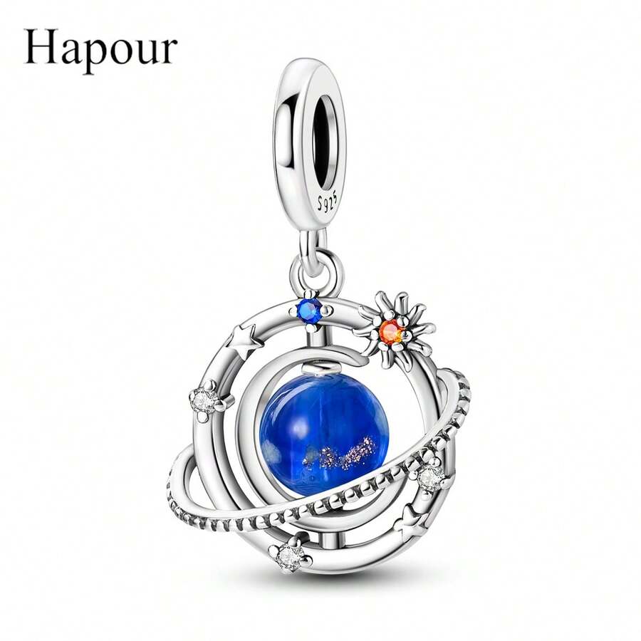 Ciondolo a forma di pianeta in argento sterling 925 che brilla al buio, adatto per bracciali e collane, regalo per anniversario per donne, gioielleria raffinata, accessori fai-da-te - Argento - Visualizzare 1