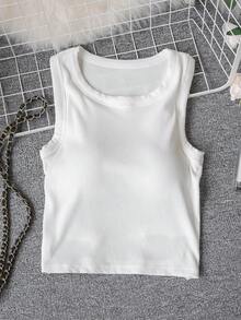 女士白色无袖罗纹针织背心 - 日系金属链条后背设计，休闲甜美性感街头风，柔软弹力面料修身剪裁，2026春夏必备单品，适合日常穿着/叠穿/周末聚会/海滩度假 - 白色 - 查看 9