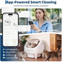Caja de basura automática de gato, Aplicación inteligente de la caja de basura de autolimpieza, Open-Top Litiere Pour Chat Autonettoyant para gatos grandes, Caja de basura multi-gato inodora, 10.5L Litiere Automatique Pour Chat - Blanco - Ver 6