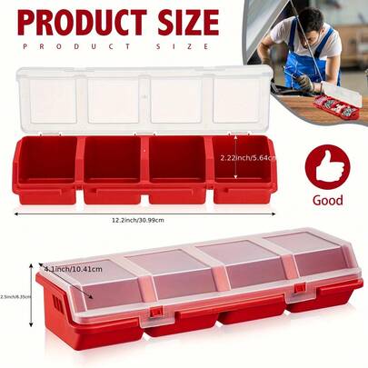 4-Grid Small Parts Storage Box With Lid - Sturdy Plastic Electronic Hardware Nuts Bolts Screws Workshop Tool Organizer Box, Durable Divided Storage Container For Home DIY Repair