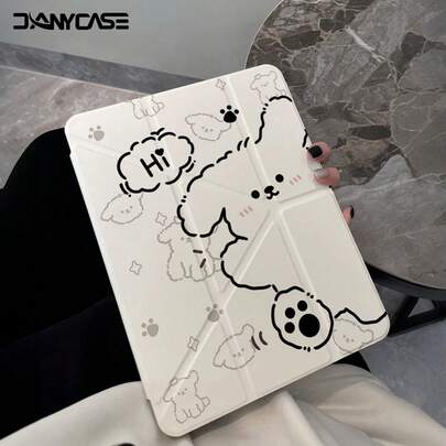 DANYCASE 狗狗图案保护壳，兼容 iPad A16 2025、Air 11/13、M2/M3、Pro 11/13、M4 2024、Air 4/5/10 代 10.9 英寸、Pro 11 代/9 代/8 代/7 代 10.2 英寸、Pro 12.9 代/4 代/5 代/6 代，透明后盖 Y 型折叠保护壳