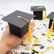 50 piezas Caja de regalo con forma de birrete de graduación, galletas y chocolates para la ceremonia de graduación, decoración con borla para ornamento de escritorio de graduación, Navidad - multicolor - Ver 5