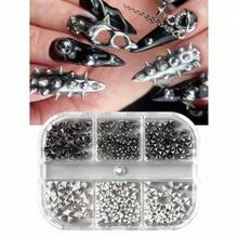 1BOXs Y2K Punk Metal Rivet Nail Charms Cone Mixed Sized Black Silver Gold Nail Art Studs 3D Stylish Alloy Spike Nails Decor Nail Supplies - 銀色 - 查看 6
