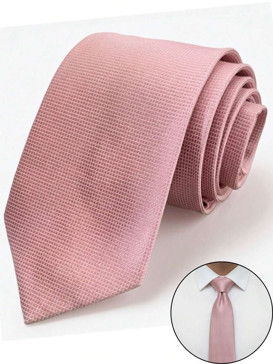 top ties Rose Medium Rose Cinnamon Checkered Tie For Groomsman, Groom - Bụi hồng - Xem 1