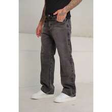 Men's Street Style Gray Loose And Casual Jeans, Straight Cut Washed Gray Jeans - 煙灰色 - 查看 2
