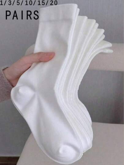 1/3/5/10/15/20 đôi tất nữ màu trơn, miệng rộng, thoải mái, kiểu dáng tối giản, dành cho phụ nữ sau sinh, thấm hút mồ hôi, dài đến giữa bắp chân.