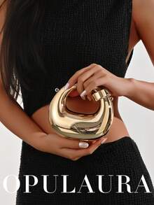 OpulAura 新款亚克力迷你手提包，时尚手拿包，新月形独特晚宴包，肩带斜挎包 - 金色 - 查看 8