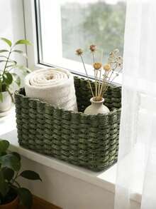 1pc/3pcs Handmade Woven Storage Baskets Set, Paper Rope Woven Organizer Baskets, Home Storage & Organization, Suitable For Living Room, Bedroom, Cabinet, Office, Home Decor, Rustic Style Storage Baskets - Army Green - View 3