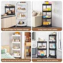 1pcCorner Shower Caddy, Bathroom Corner Shelf, Freestanding Shower Storage,Plastic Bathroom Shelving, Black Shower Organizer, Rustproof Bathroom Rack.Space Saving Bathroom Storage, Corner Shower Organizer, Small Bathroom Shelving Unit,No Drill Shower Caddy, Freestanding Corner Shelf, Damage-Free Bathroom Storage - 5層黑色四滑輪 - 查看 4