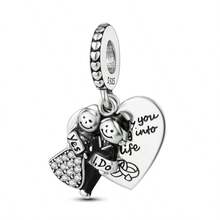 1 件装时尚心形闪亮珠子吊坠，镀银，适合手链项链 DIY 节日礼物 - 彩色 - 查看 5