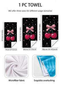 1pc Heart-Shaped Cherry Design Beach Towel, Extra Large & Ultra-Soft Microfiber Quick Dry Beach Towel, Lightweight & Soft For Travel, Swimming, Camping - A - View 4