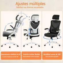 Silla de Oficina con Soporte Lumbar,Silla De Escritorio Ergonómica con Altura Ajustable,con Función de Bloqueo de Inclinación,Silla Ergonomica con Reposacabezas Ajustable,Respaldo Alto,con Ruedas - 1 - Ver 4