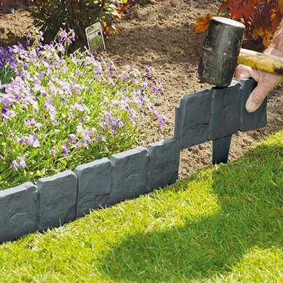 10pcs Garden Edge Decorative Strips, Flower Bed & Lawn Border Decor, Faux Stone Effect, H X W: 10 X 25 Cm, Direct Insertion