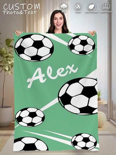 1pc Customized Green Football Fleece Blanket - Customizable Name, Soft & Warm, Suitable For Sofa, Bed, Travel, Camping - Lightweight, Machine Washable, Great Gift For Christmas, Easter, Birthdays, Newlyweds, And Football Fans In US, Canada, Mexico