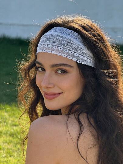 1pc French Retro Lace Headband, Available In Grey/White/Black, Hollow Pattern, Suitable For Daily Wear, Vacation, Photo Accessories