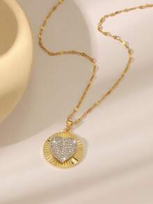 1件优雅时尚蓝色立方氧化锆恶魔眼不锈钢项链，花卉爱心几何设计，女士日常配饰 - 金色 - 查看 11