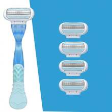 女士手动脱毛剃刀,三层不锈钢刀片,可更换安全刀头,粉色手柄,更显年轻美丽 - 淺藍色 - 查看 10