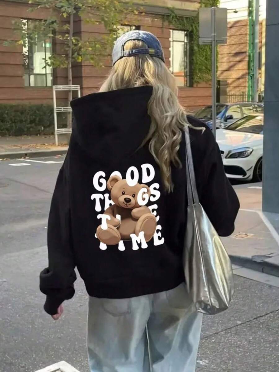 Casual Winter Fashion Kangaroo Hoodie, Comfortable Cotton With Pockets And Adjustable Hood, New Design. - Black - View 1