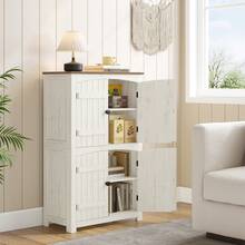 HaluPeit Storage Cabinet, Bathroom Cabinet In Country Style, With 4 Doors, Adjustable Shelves, Freestanding Cabinet, Vintage Brown-White, 30 X 60 X 110 Cm - 雲溪白色 - 查看 3