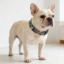 Vintage Hundehalsband mit Blumenanhänger, verstellbares, weiches und bequemes Haustier-Halsband mit geometrischem Streifenmuster, geeignet für kleine, mittlere und große Hunde - Blau - Übersicht 4