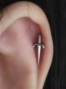 1PC Punk G23 Impant Titanium Ox Horn/Boat Anchor Labret Lip Nose Stud Internal Threaded Cross Sword Flat Back Earrings16G Conch Helix Tragus Piercing Jewelry Silver Color &18k Golden Plated In Daily Life - As Shown - View 3