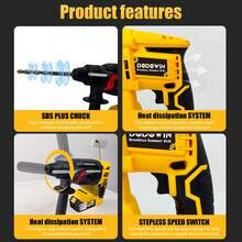 SDS-Plus Hammer Drill, 21V Brushless Cordless SDS Hammer Drills, 4000mah 4.0Ah Lithium-Ion Battery Powered, 4.0A Fast Charger, 4 Modes, Rotomartillo For Concrete, Heavy-Duty Wireless Charging Electric Pick, Christmas Gifts - US A Type Plug(110-127V) - View 9
