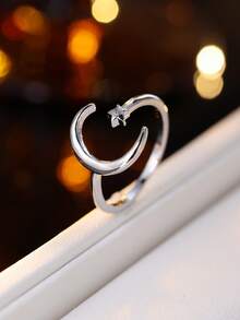 1pc Luxury Star & Moon Design Open Ring, Niche Aesthetic, Elegant Finger Ring Jewelry, Suitable For Daily Wear & Gift - Open Ring - View 2