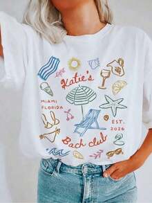 NEW 1pc Custom Beach Bachelorette Shirts, Beach Club Shirt, Coastal Bride Trip Shirt, Bridal Party Shirts, Miami Bach Club Tshirt, Bridesmaid Gifts, Personalized Gift For Valentine Day/Engagement/Wedding/Holiday/Daily Life Summer,Women's Casual Print Round Neck Short Sleeve Summer Tee |   Easter & St. Patrick's Day,Independence Day - 白色 - 查看 7