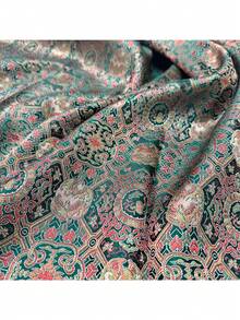 HHMC 1 lembar Kain Jacquard Hijau dengan Pola Vintage, Hasil Akhir Satin Lembut, Kain Dekoratif Elegan Cocok untuk Proyek Kerajinan Jahit DIY, Lebar 29,5 Inci, Berat 130g/m² - Kain jacquard - View 4