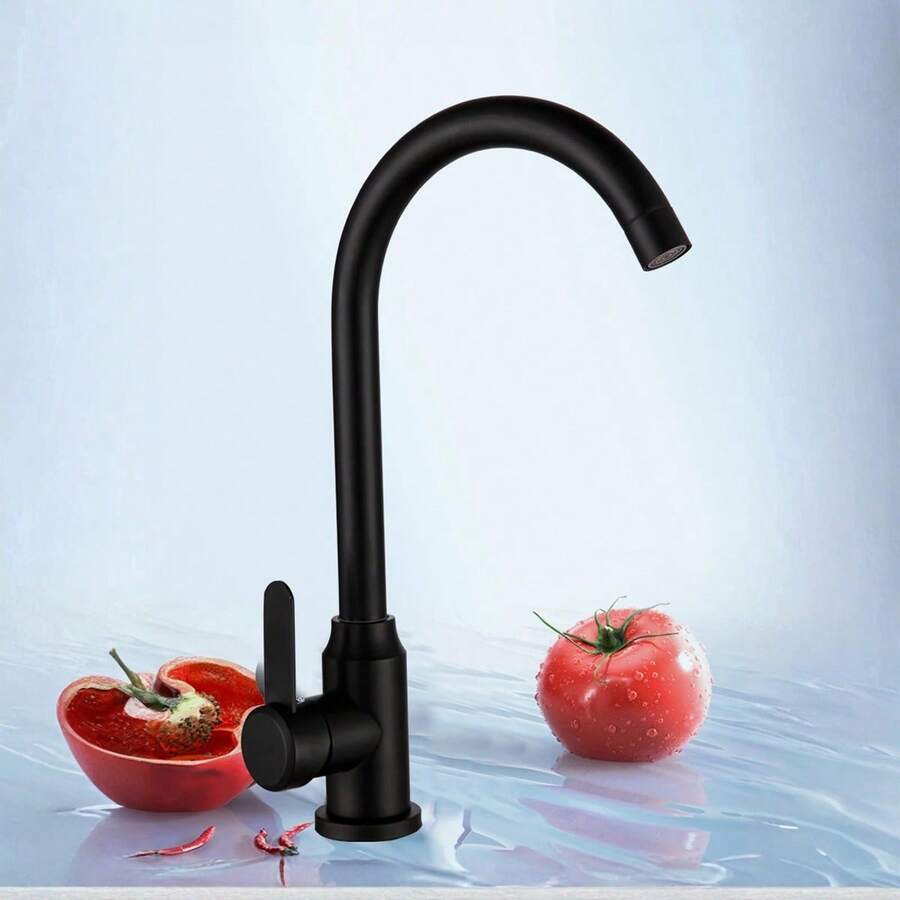 1个360°旋转不锈钢黑色水龙头，冷热双出水龙头，适用于洗碗机、水槽、蔬菜清洗盆 - 黑色 - 查看 1