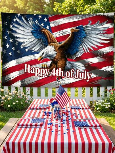 4th Of July Background, Patriotic Bald Eagle And American Flag Pattern, High-Quality Polyester Material, Suitable For Independence Day Celebration, Available In Multiple Sizes, Waterproof , Ideal Photographic Backdrop For Indoor And Outdoor Patriotic Parties
