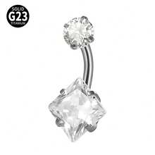 1 pieza Anillo de ombligo/estrella/cuadrado/redondo de titanio con circonita cúbica, pendientes de cartílago de oreja, tragus, helix, daith, joyería corporal para perforación - Color titanio - Ver 12