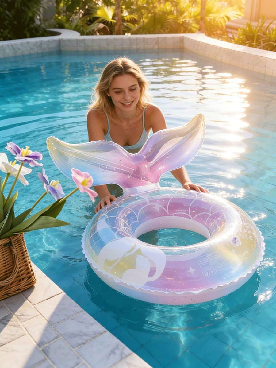 美人鱼腋下游泳圈，透明闪亮充气游泳圈，加厚透明闪光浮力游泳圈 - 多款 - 查看 1