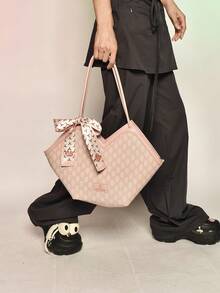 Túi xách tay cỡ lớn phong cách phương Tây thu đông 2024 mới, túi đeo chéo thời trang (Tặng kèm khăn quàng cổ/mặt dây chuyền dễ thương khi mua hàng tại cửa hàng) - Hồng - Xem 2